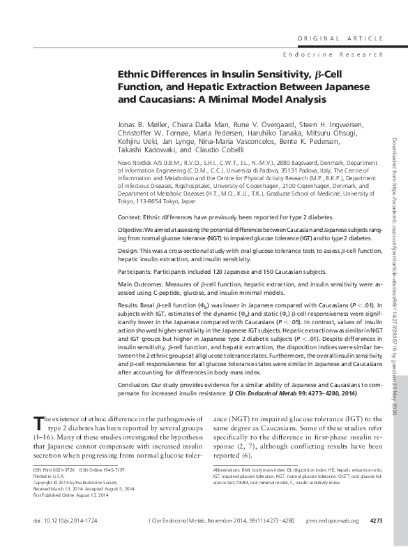(PDF) Ethnic Differences in Insulin Sensitivity, β-Cell Function, and ...