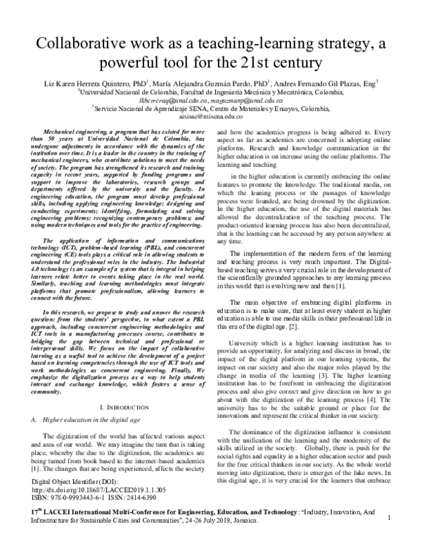 (PDF) Collaborative work as a teaching-learning strategy, a powerful ...