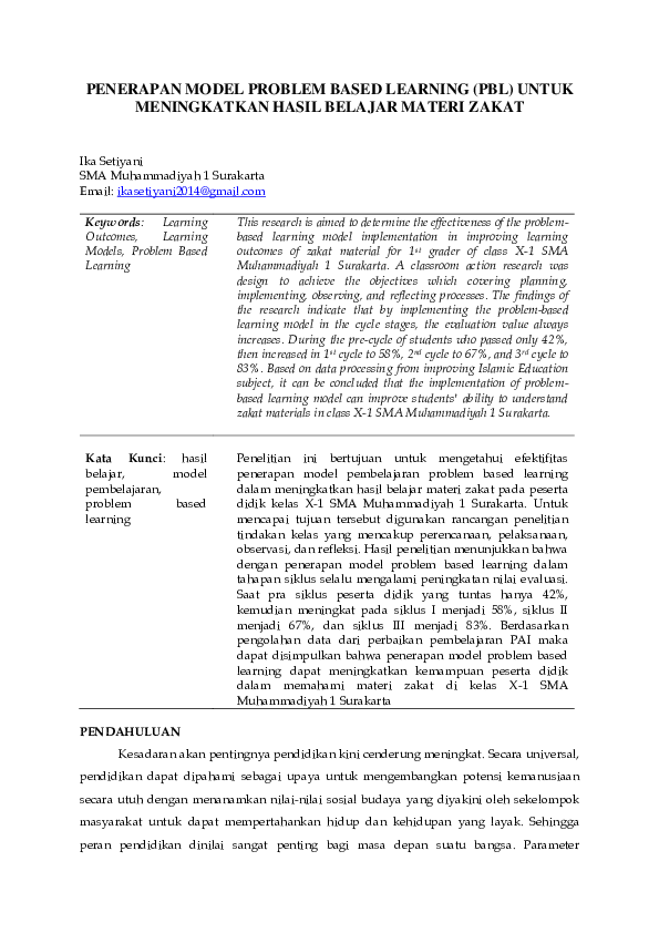 (PDF) PENERAPAN MODEL PROBLEM BASED LEARNING (PBL) UNTUK MENINGKATKAN ...