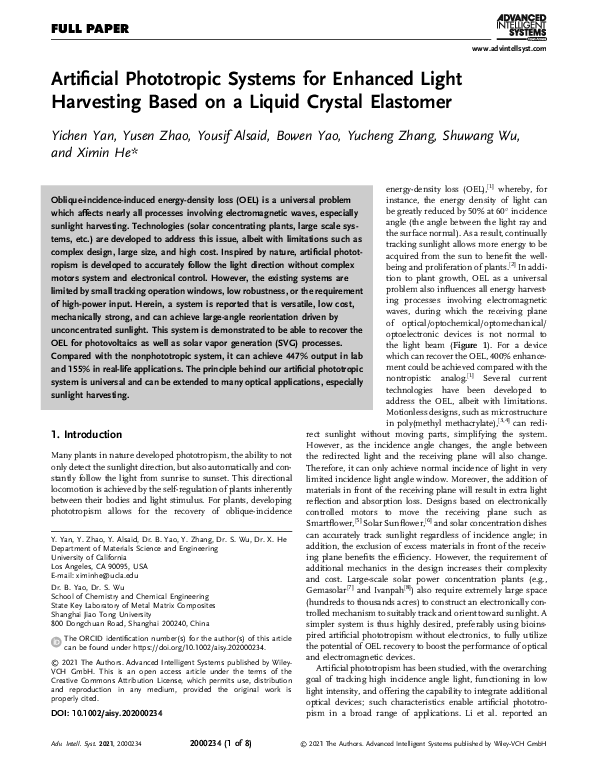 (PDF) Artificial Phototropic Systems for Enhanced Light Harvesting ...