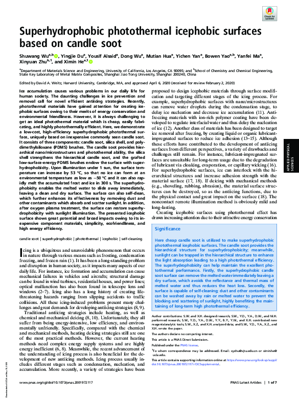 (PDF) Superhydrophobic photothermal icephobic surfaces based on candle soot