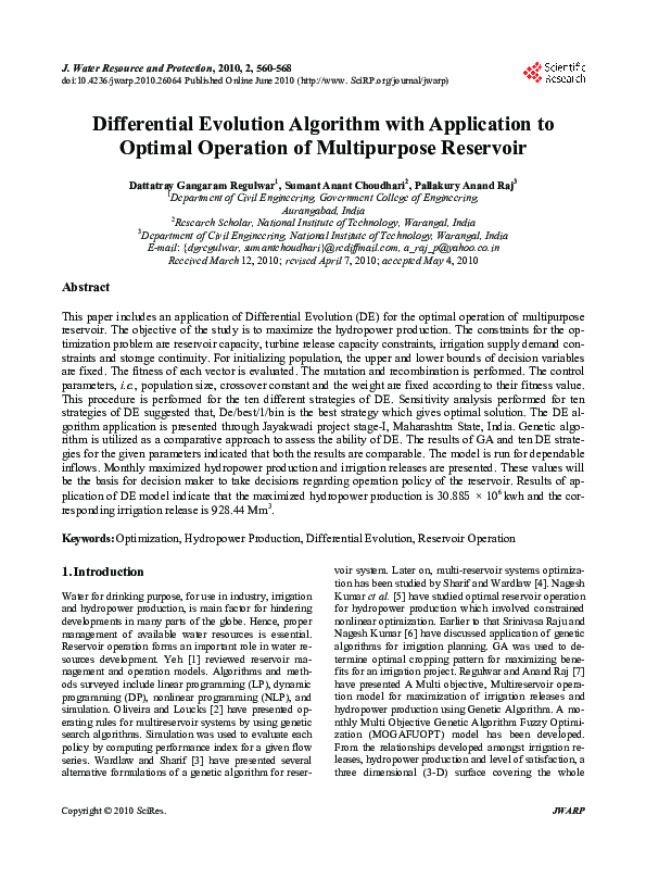 (PDF) Differential Evolution Algorithm with Application to Optimal ...