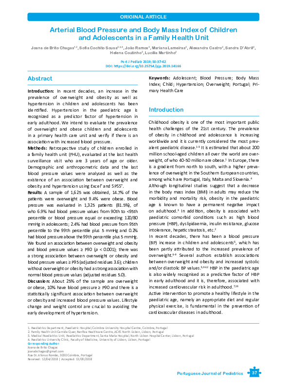 (PDF) Arterial Blood Pressure and Body Mass Index of Children and ...