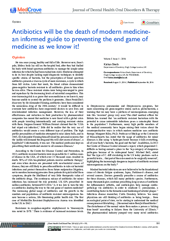 (PDF) Antibiotics will be the Death of Modern Medicine An Informed