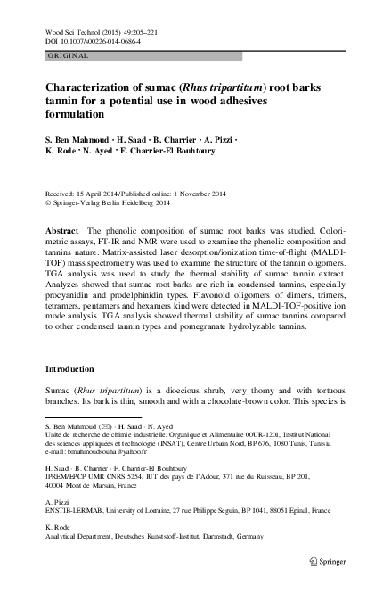 (PDF) Characterization of sumac (Rhus tripartitum) root barks tannin ...