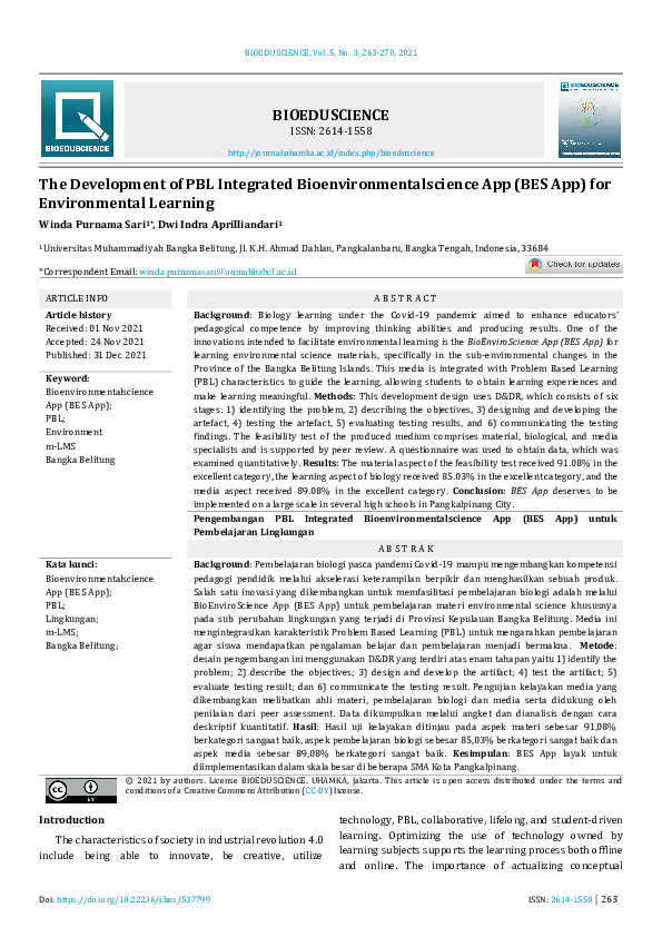 (PDF) The Development of PBL Integrated Bioenvironmentalscience App ...