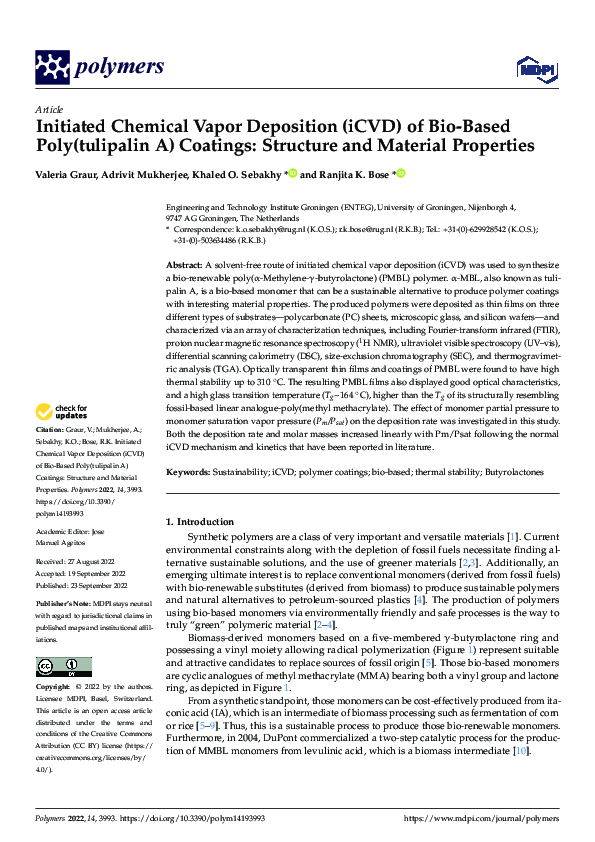 (PDF) Initiated Chemical Vapor Deposition (iCVD) of Bio-Based Poly ...