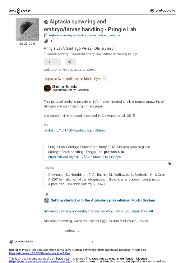 (PDF) Aiptasia spawning and embryo/larvae handling - Pringle Lab v1 ...
