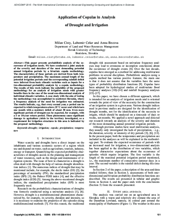 (PDF) Application of Copulas in Analysis of Drought and Irrigation