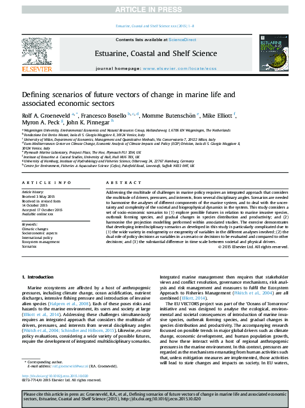 (PDF) Defining scenarios of future vectors of change in marine life and ...