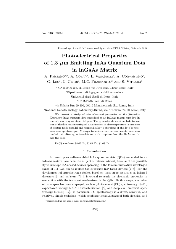 (PDF) Photoelectrical Properties of 1.3μm Emitting InAs Quantum Dots in ...