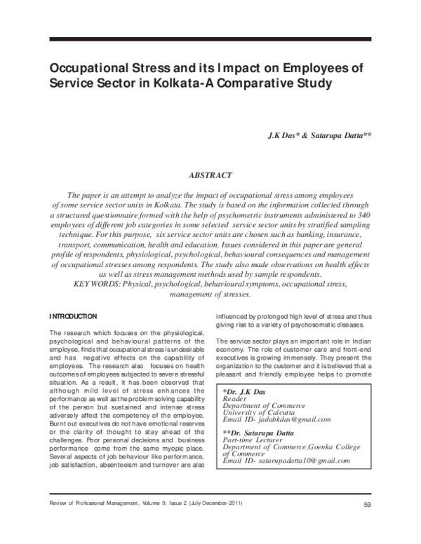 (PDF) Occupational Stress and its Impact on Employees of Service Sector ...
