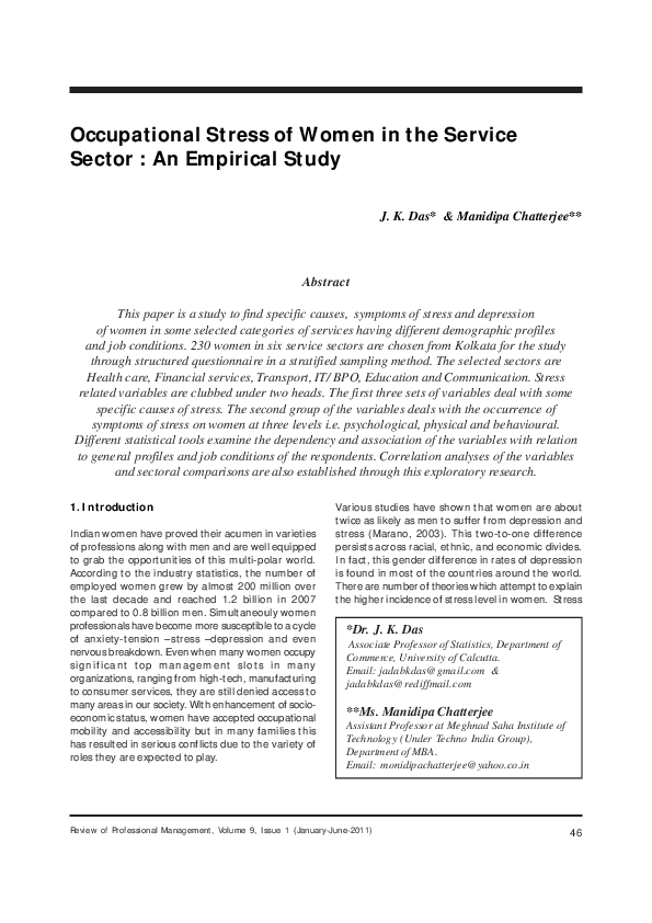 (PDF) Occupational Stress of Women in the Service Sector:An Empirical Study