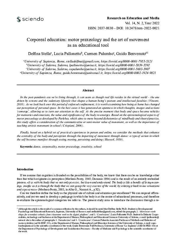 (PDF) Corporeal education: motor praxeology and the art of movement as ...