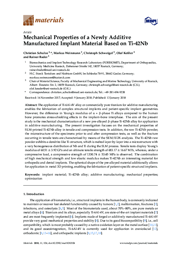 (PDF) Mechanical Properties of a Newly Additive Manufactured Implant ...