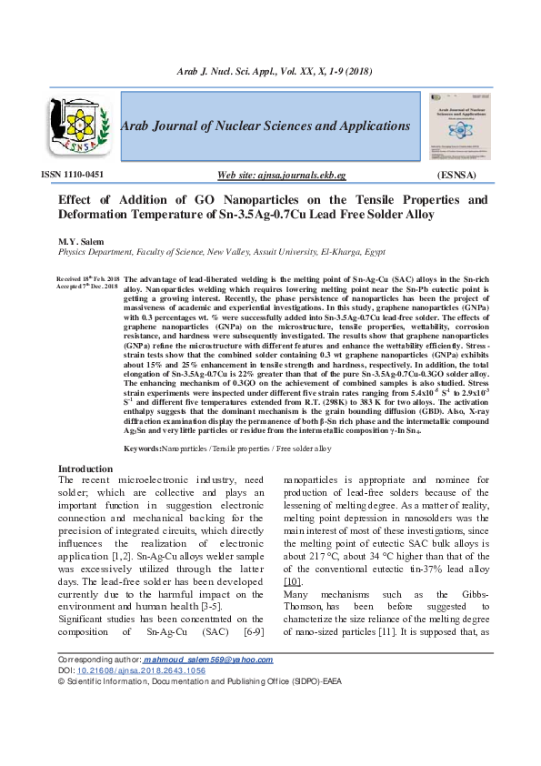 (PDF) Effect of addition of GO Nanoparticles on the tensile properties ...