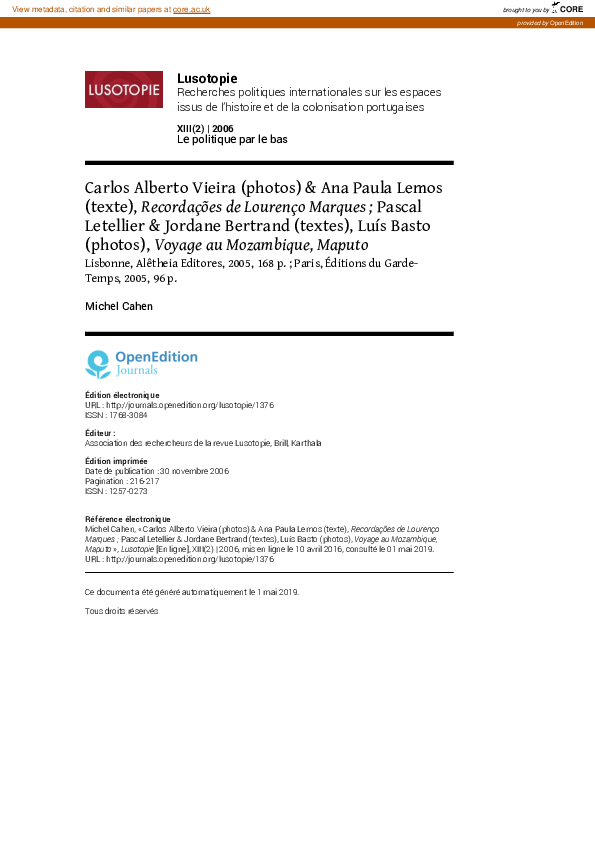 (PDF) Carlos Alberto Vieira (photos) & Ana Paula Lemos (texte ...