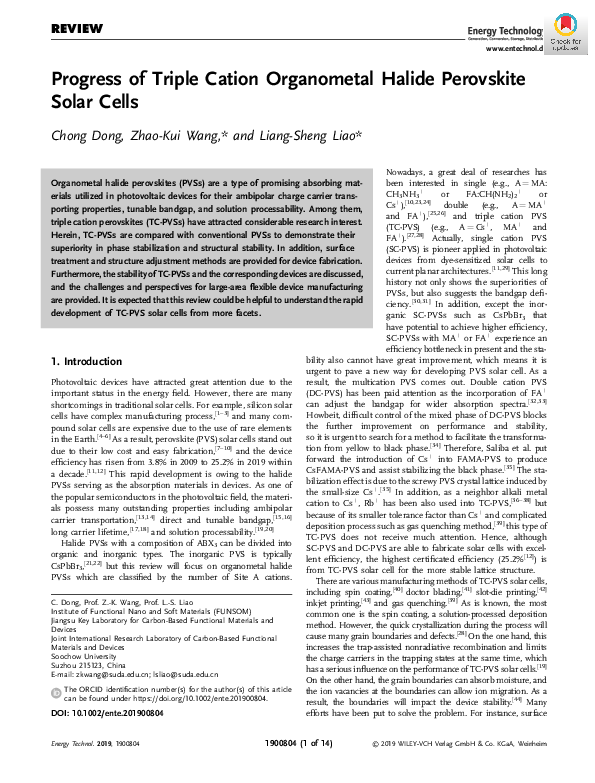 (PDF) Progress of Triple Cation Organometal Halide Perovskite Solar Cells