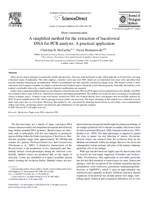 (PDF) A simplified method for the extraction of baculoviral DNA for PCR ...