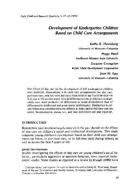 (PDF) Development of kindergarten children based on child care arrangements