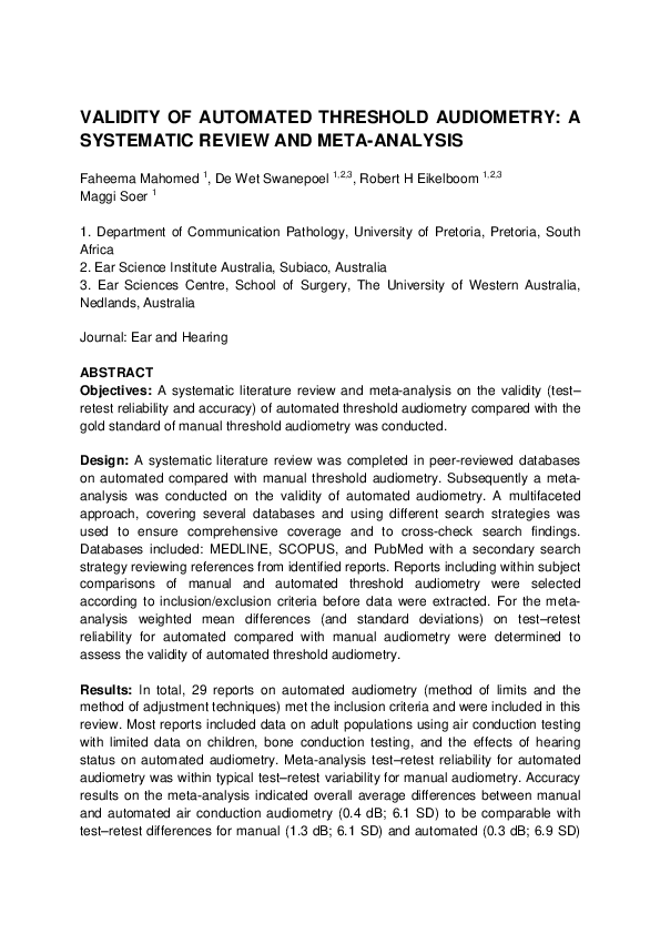 (PDF) Validity of Automated Threshold Audiometry