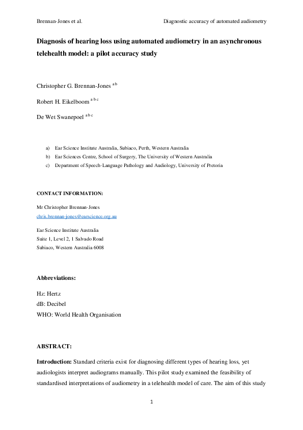 (PDF) Diagnosis of hearing loss using automated audiometry in an ...