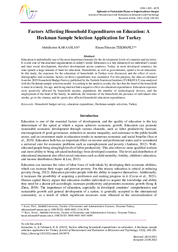 (PDF) Factors Affecting Household Expenditures on Education: A Heckman ...