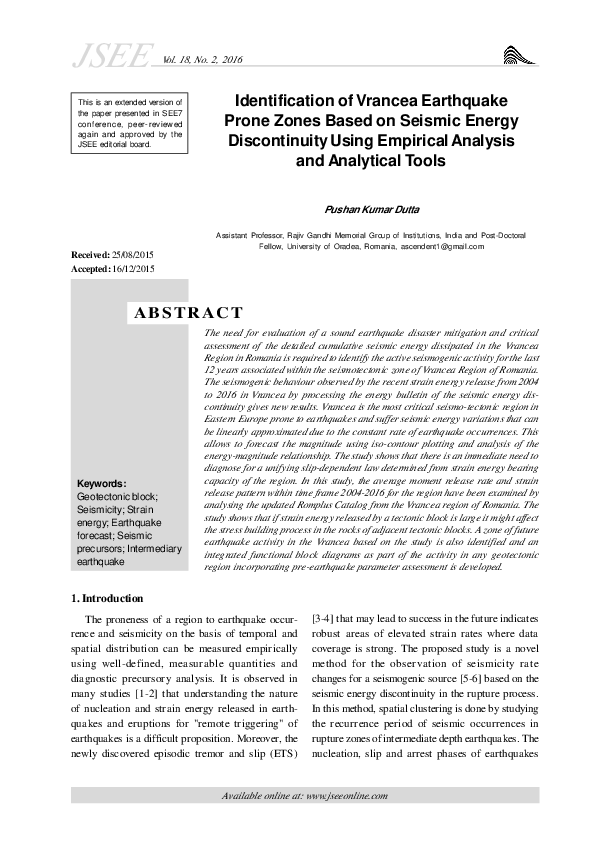 (PDF) Identification of Vrancea Earthquake Prone Zones Based on Seismic ...