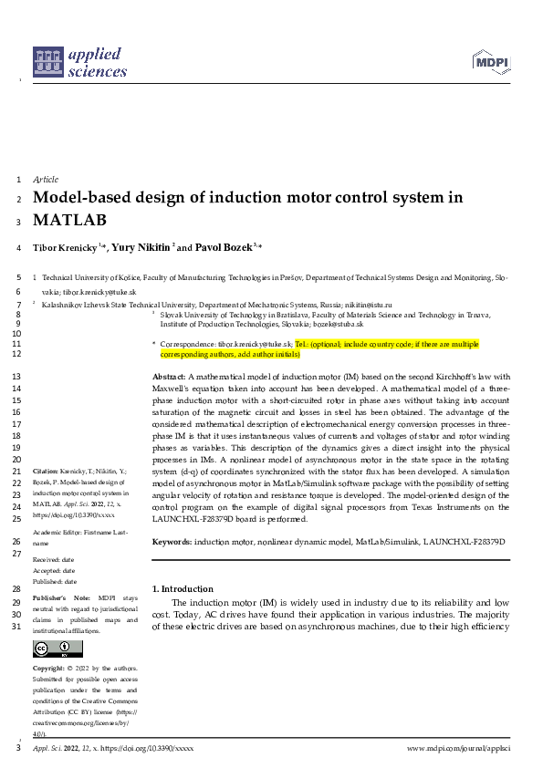 (DOC) Model-based design of induction motor control system in MATLAB