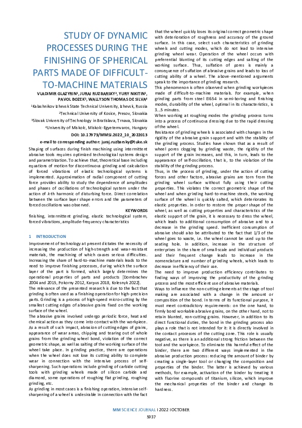 (PDF) Study of Dynamic Processes During the Finishing of Spherical ...