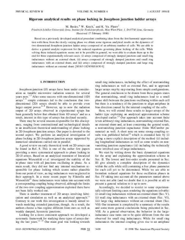 (PDF) Rigorous analytical results on phase locking in Josephson ...