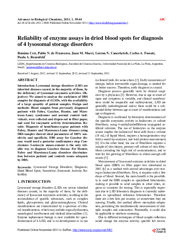 (PDF) Reliability of enzyme assays in dried blood spots for diagnosis ...