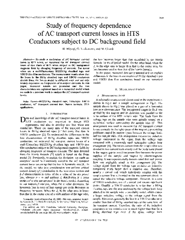 (PDF) Study of frequency dependence of AC transport current losses in ...