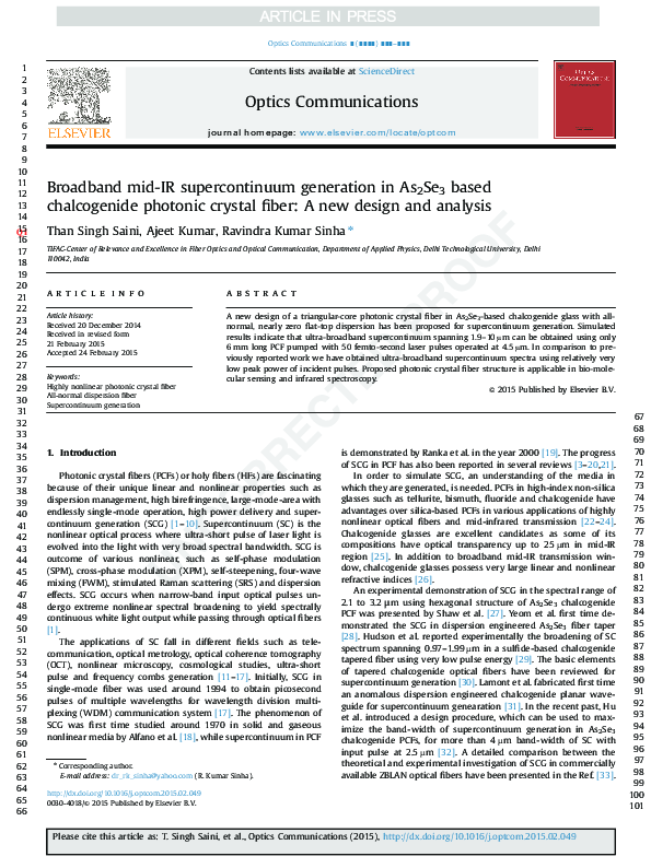 (PDF) Broadband mid-IR supercontinuum generation in As2Se3 based ...
