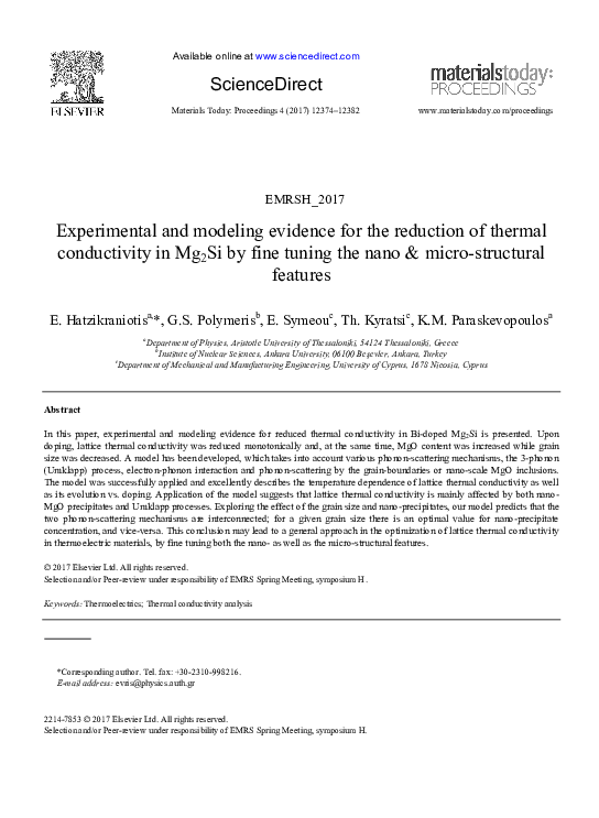 (PDF) Experimental and modeling evidence for the reduction of thermal ...