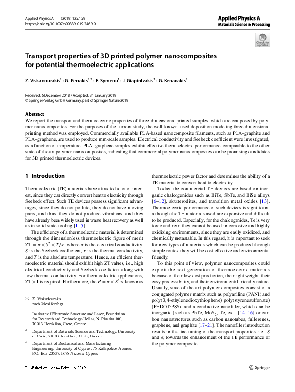 (PDF) Transport properties of 3D printed polymer nanocomposites for ...