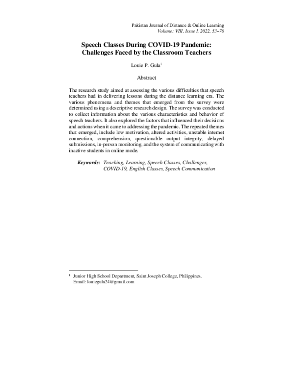 (PDF) Speech Classes During COVID-19 Pandemic: Challenges Faced by the ...