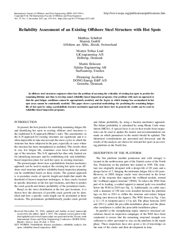 (PDF) Reliability Assessment of an Existing Offshore Steel Structure ...