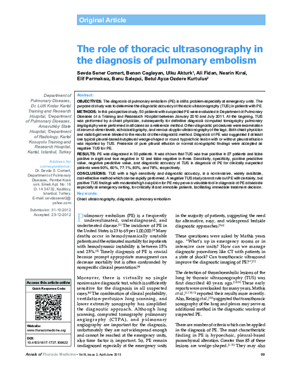 (PDF) The role of thoracic ultrasonography in the diagnosis of ...