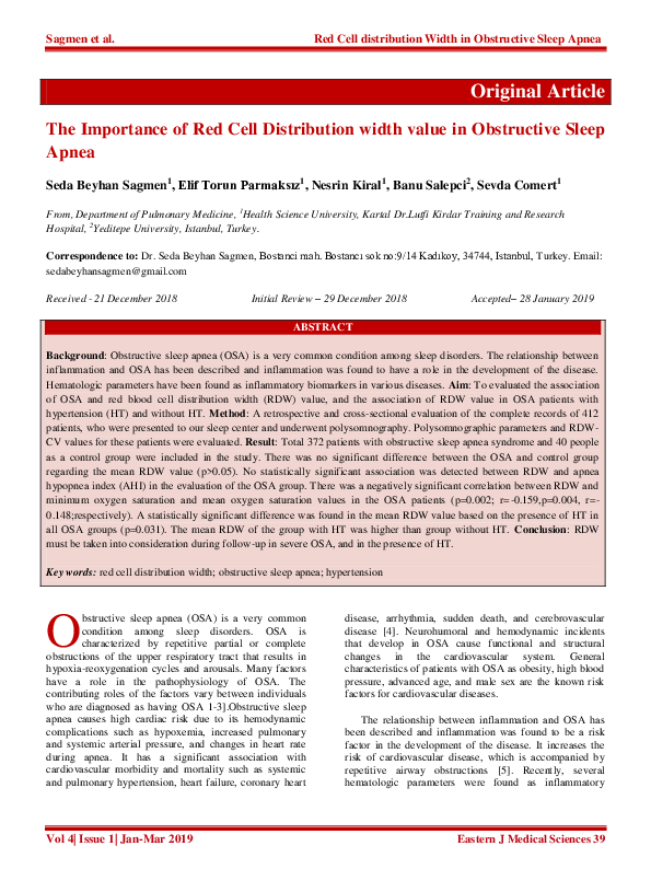 (PDF) The Importance of Red Cell Distribution Width Value in ...