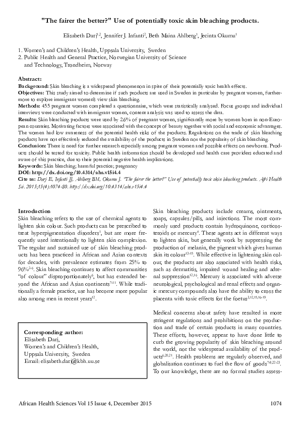 (PDF) The fairer the better?" Use of potentially toxic skin bleaching