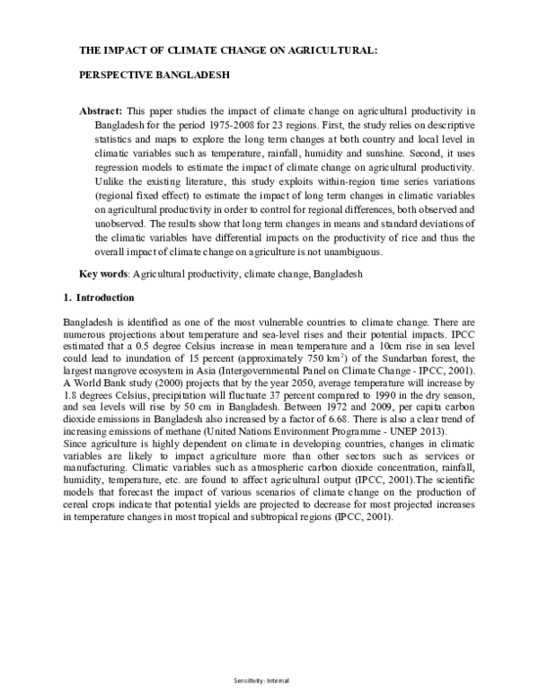 (DOC) THE IMPACT OF CLIMATE CHANGE ON AGRICULTURAL