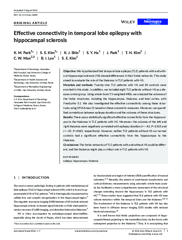 (PDF) Effective connectivity in temporal lobe epilepsy with hippocampal ...