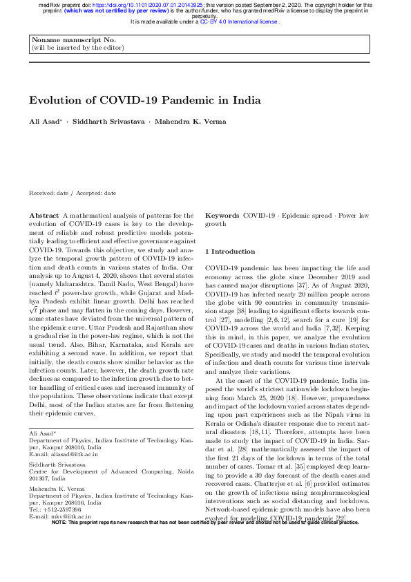 (PDF) Evolution of COVID-19 Pandemic in India