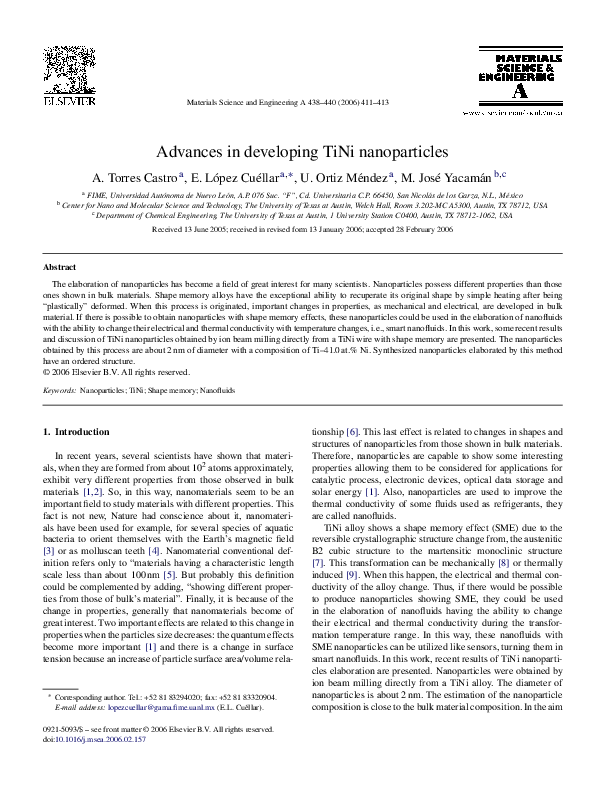 (PDF) Advances in developing TiNi nanoparticles
