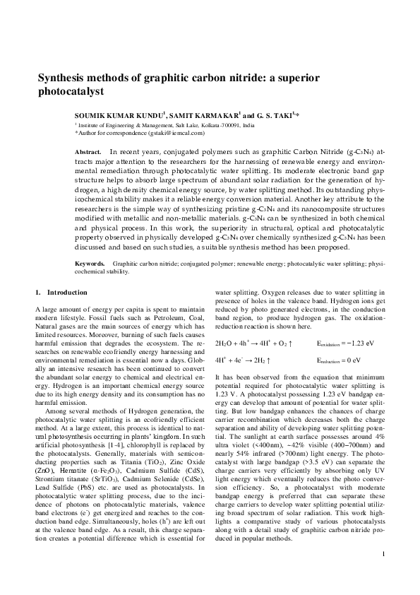 (PDF) Synthesis methods of graphitic carbon nitride: a superior ...