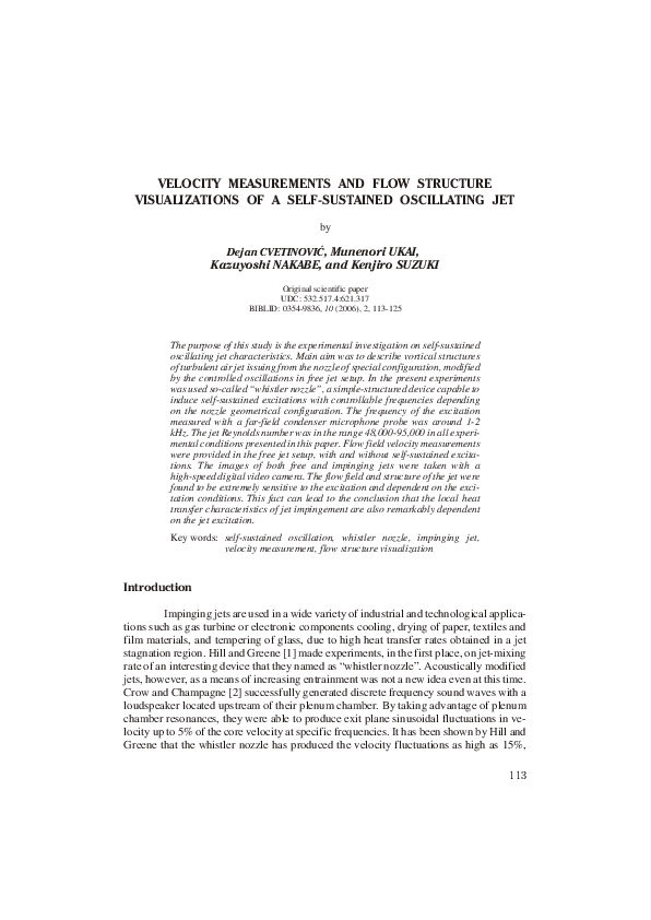 (PDF) Velocity measurements and flow structure visualizations of a self ...