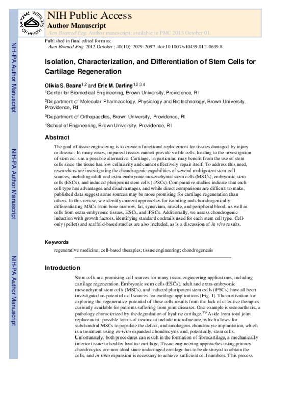 (PDF) Isolation, Characterization, and Differentiation of Stem Cells ...
