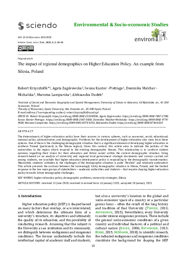 (PDF) The impact of regional demographics on Higher Education Policy ...