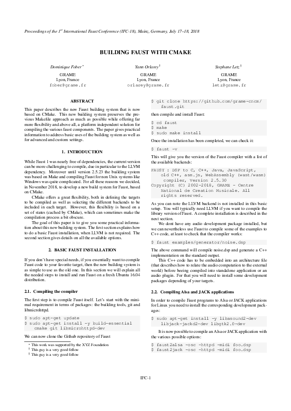 (PDF) Building Faust with CMake